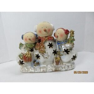 Ceramic Snowman Family Tea Light Candle Holder Holiday Christmas Decor Figurine